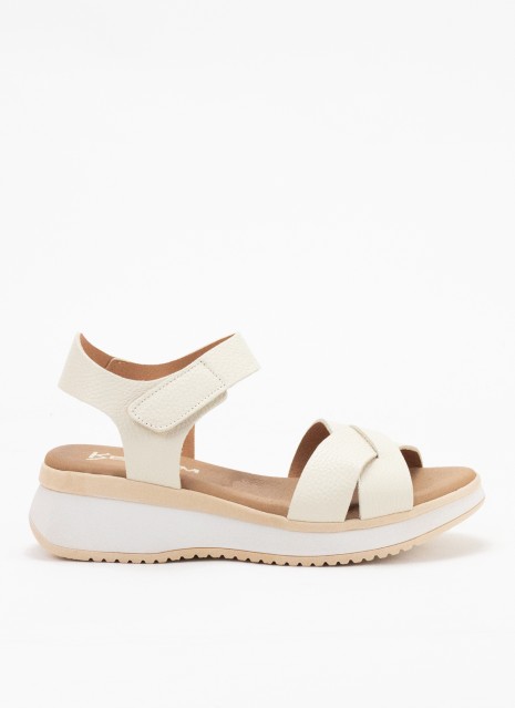 Sandalia de Piel con Cuña para Mujer en Color Hielo