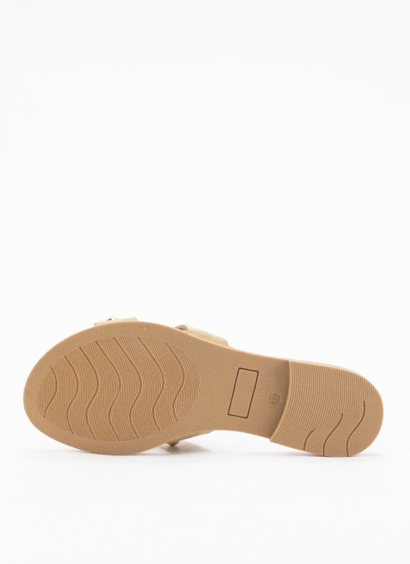 Sandale Plate en Cuir pour Femme de Couleur Beige