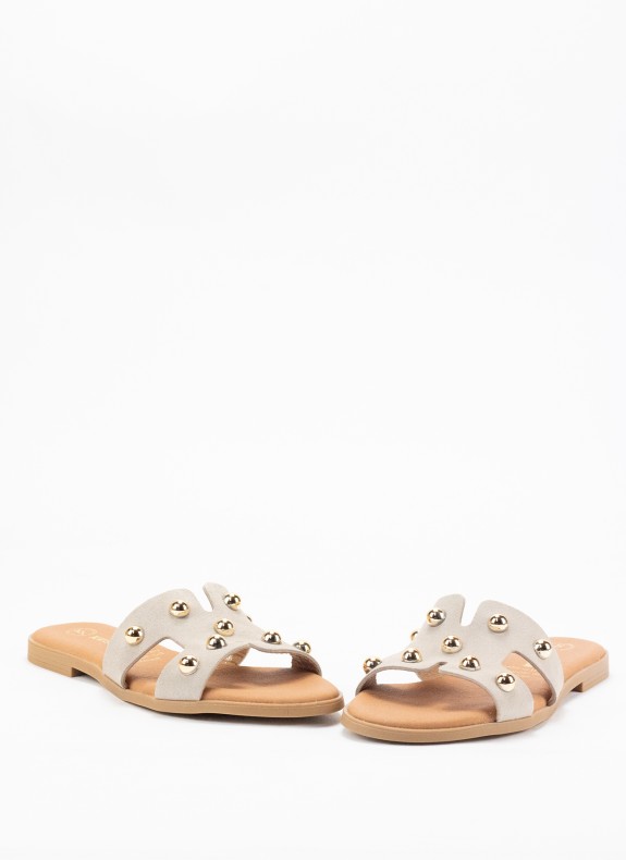Sandale Plate en Cuir pour Femme en Couleur Taupe