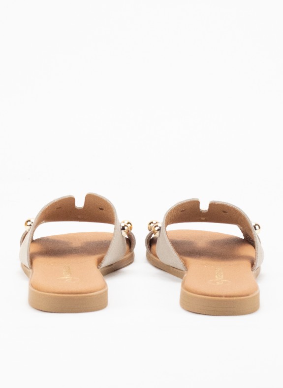 Sandale Plate en Cuir pour Femme en Couleur Taupe