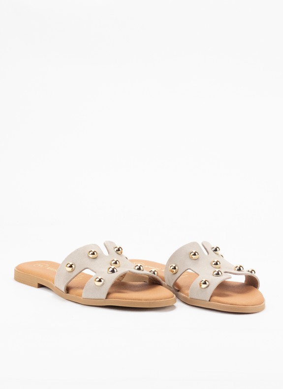 Sandale Plate en Cuir pour Femme en Couleur Taupe