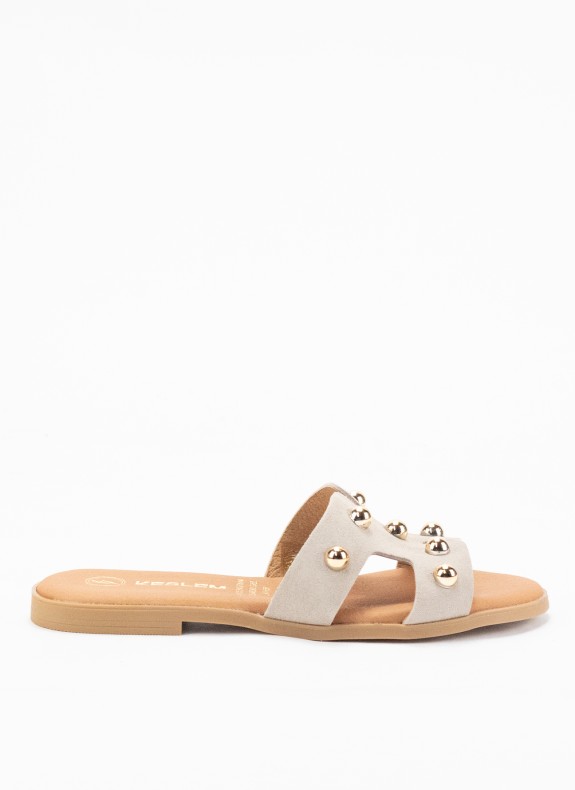 Sandale Plate en Cuir pour Femme en Couleur Taupe