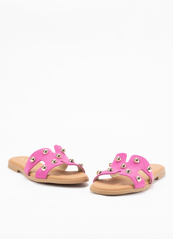 Sandale Plate en Cuir pour Femme en Couleur Fuchsia