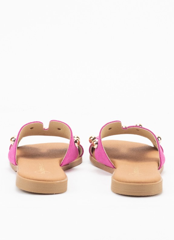 Sandale Plate en Cuir pour Femme en Couleur Fuchsia