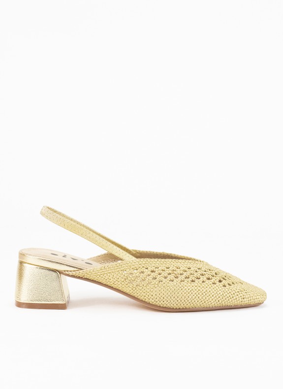 Zapato Destalonado com Tacón para Mulher em Cor Ouro