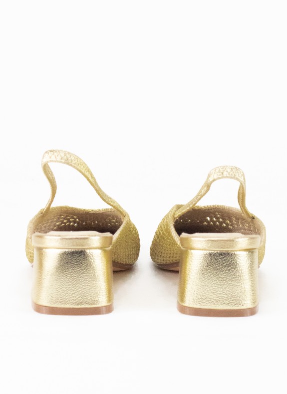 Zapato Destalonado com Tacón para Mulher em Cor Ouro
