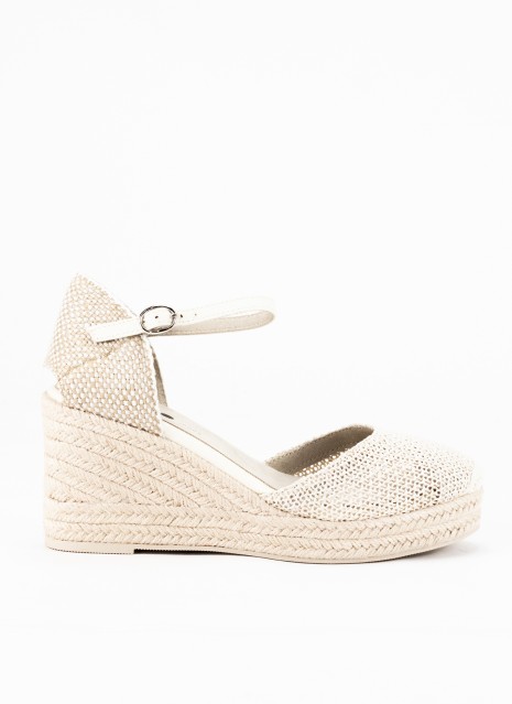 Espadrille à Talon Compensé pour Femme en Couleur Beige