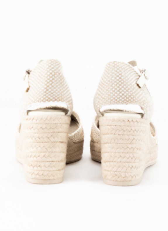 Espadrille à Talon Compensé pour Femme en Couleur Beige