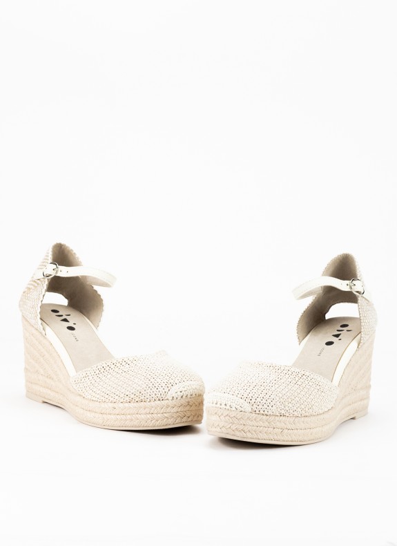 Espadrille à Talon Compensé pour Femme en Couleur Beige