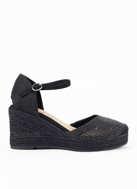 Espadrille à Talon Compensé pour Femme en Couleur Noire