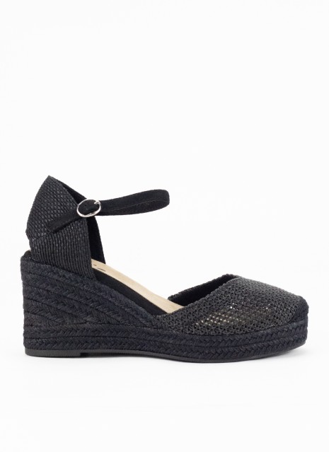 Espadrille à Talon Compensé pour Femme en Couleur Noire
