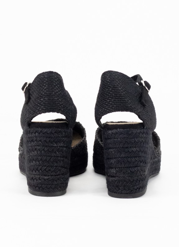 Espadrille à Talon Compensé pour Femme en Couleur Noire