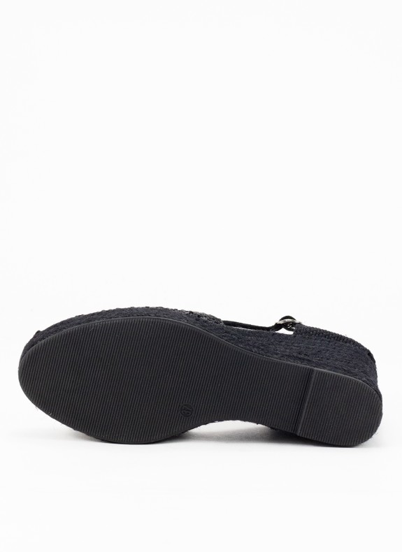 Espadrille à Talon Compensé pour Femme en Couleur Noire