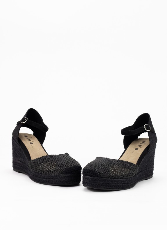 Espadrille à Talon Compensé pour Femme en Couleur Noire