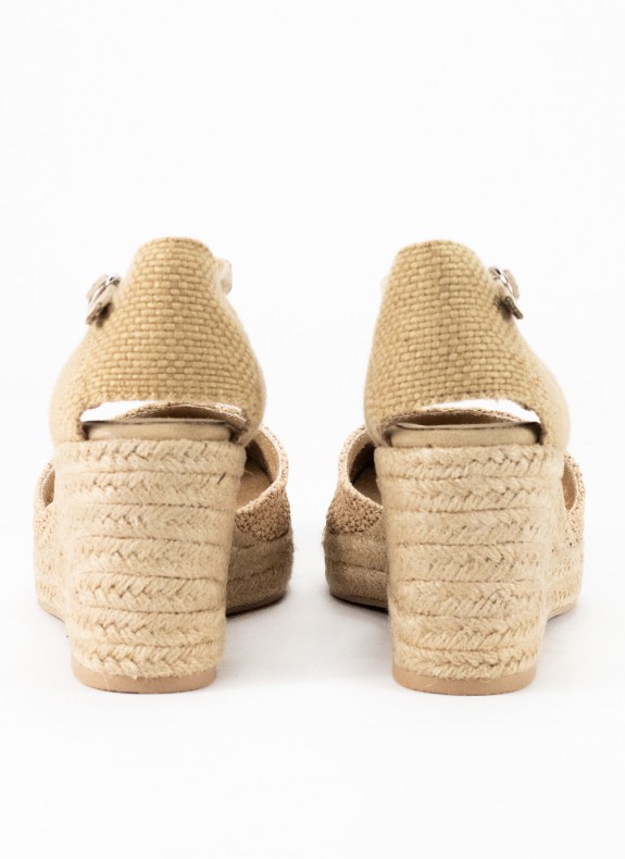 Espadrille à Talon Compensé pour Femme en Couleur Camel