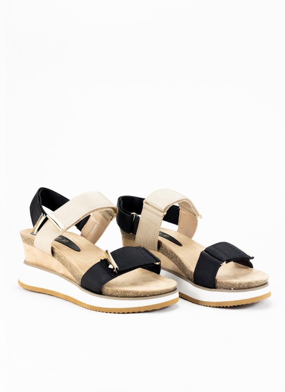 Sandale Sportive à Talon Compensé en Couleur Noire