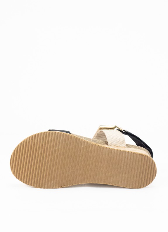 Sandale Sportive à Talon Compensé en Couleur Noire