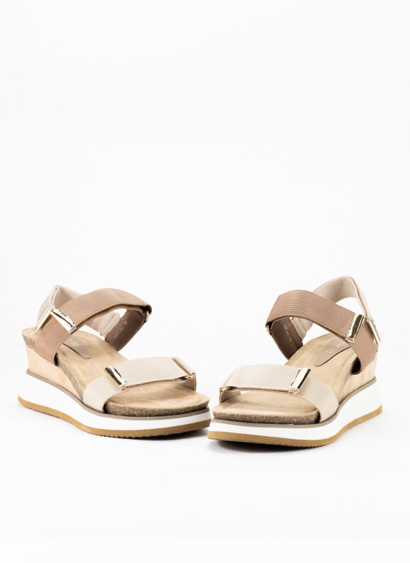 Sandalo sportivo con zeppa della donna in colore beige