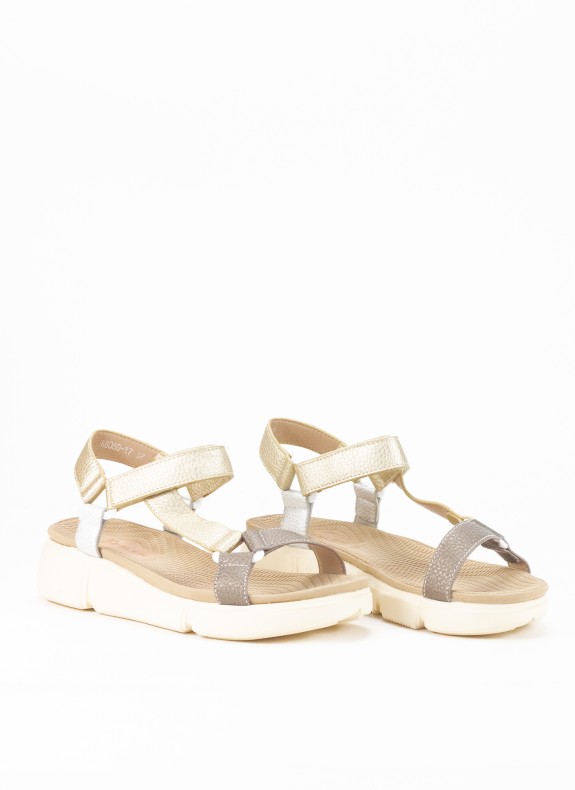 Sandale à Talon Compensé pour Femme en Couleur Or