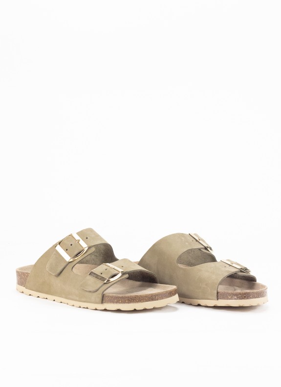 Sandalia de Piel para Mujer en Color Kaki