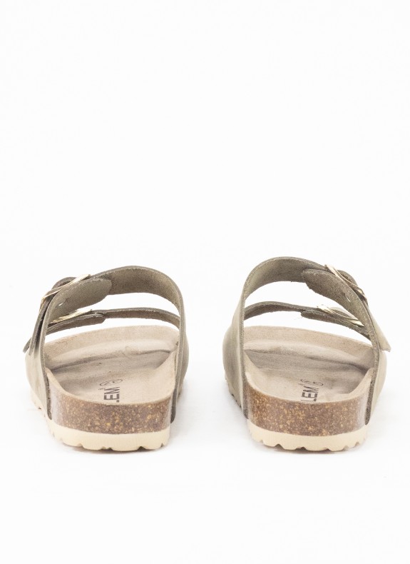 Sandalia de Piel para Mujer en Color Kaki