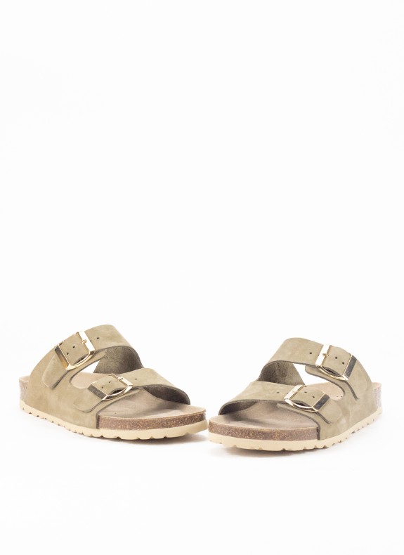 Sandalia de Piel para Mujer en Color Kaki