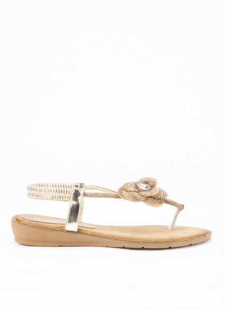 Sandale à Talon Compensé pour Femme en Couleur Or