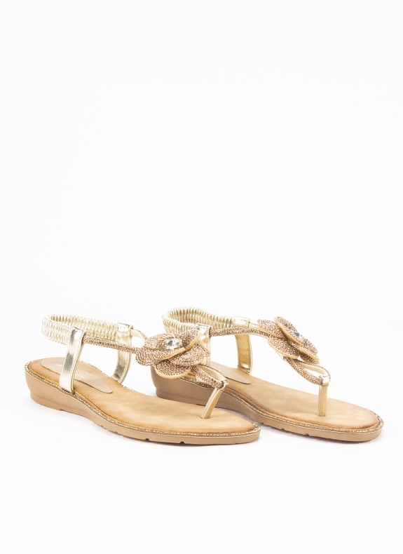 Sandale à Talon Compensé pour Femme en Couleur Or