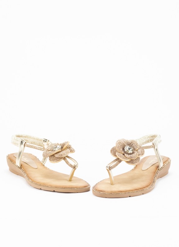 Sandale à Talon Compensé pour Femme en Couleur Or