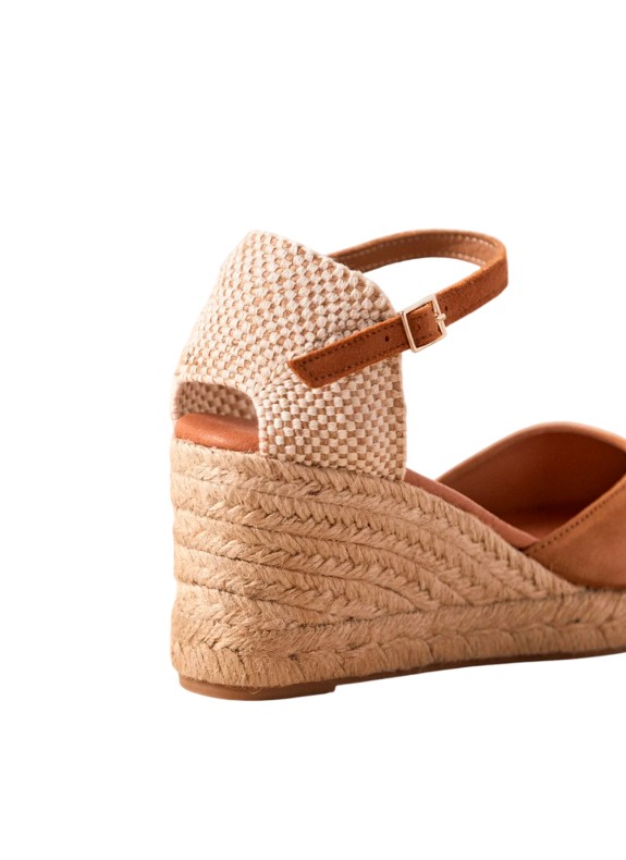 Espadrille avec Semelle Compensée en Jute pour Femme en Couleur Cuir