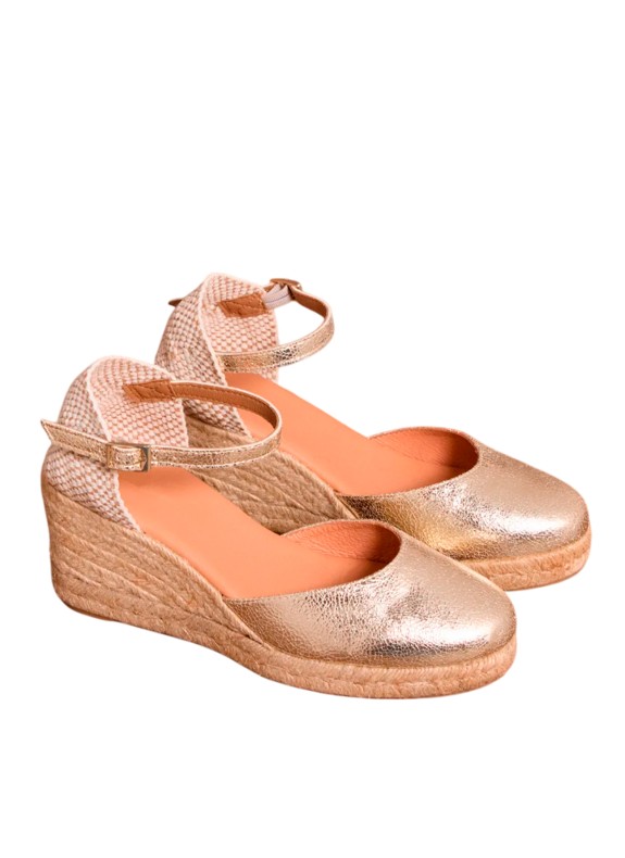 Alpargata con Cuña de Yute para Mujer en Color Oro