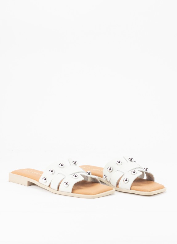 Sandalia Plana de Piel para Mulher Cor Branco