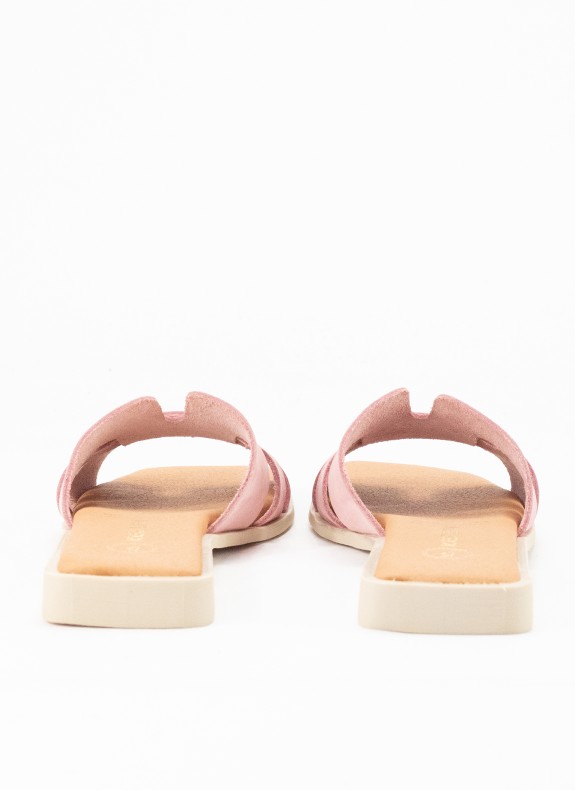 Sandale Plate en Cuir pour Femme Couleur Rose