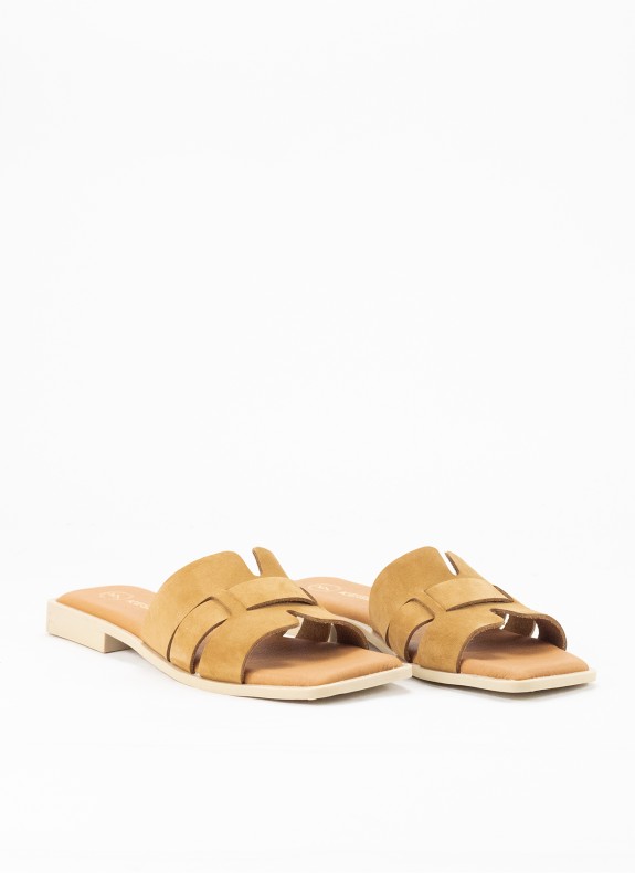 Sandale Plate en Cuir pour Femme Couleur Cuir