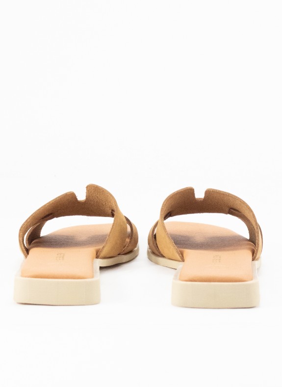 Sandale Plate en Cuir pour Femme Couleur Cuir