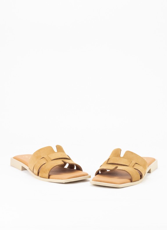 Sandale Plate en Cuir pour Femme Couleur Cuir