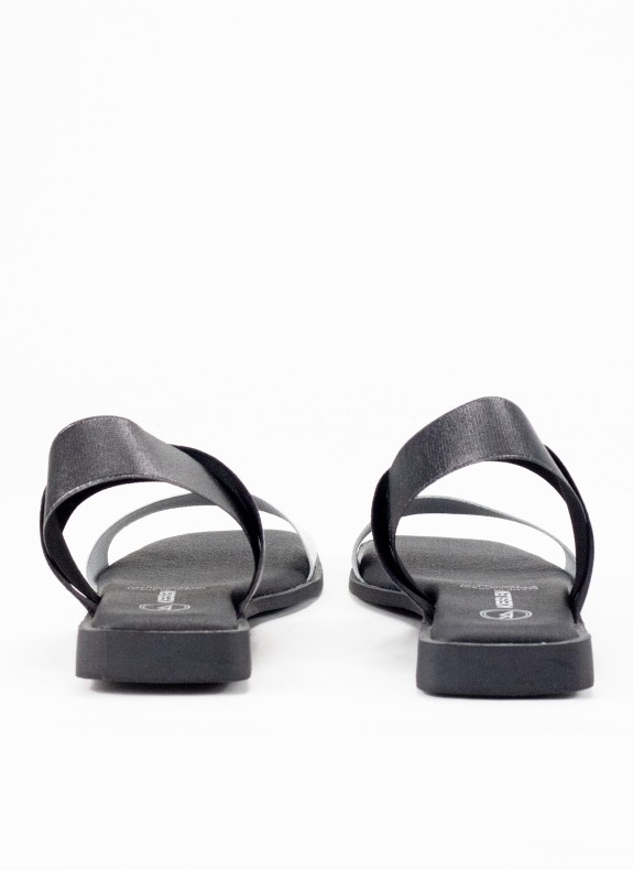 Sandalia Plana de Piel para Mujer en Color Negro