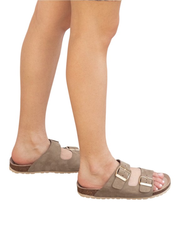 Sandale en Cuir pour Femme en Couleur Kaki