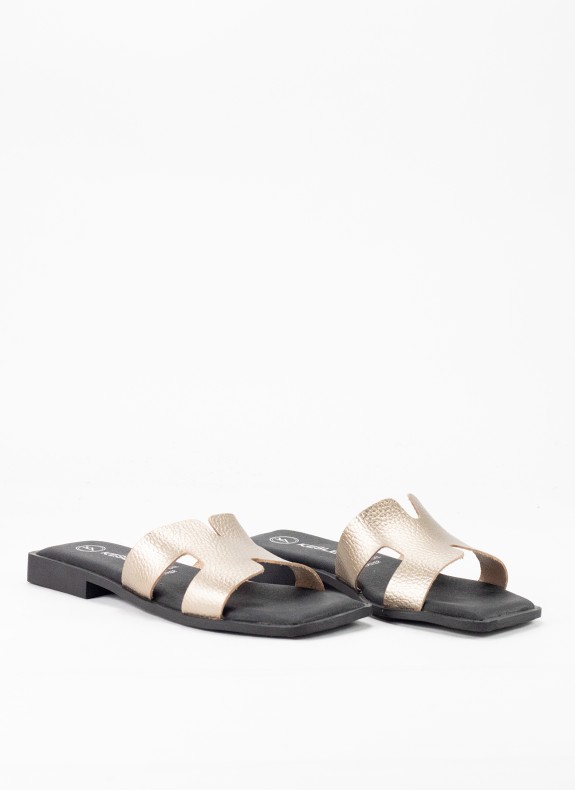 Sandale Plate en Cuir pour Femme en Couleur Platine