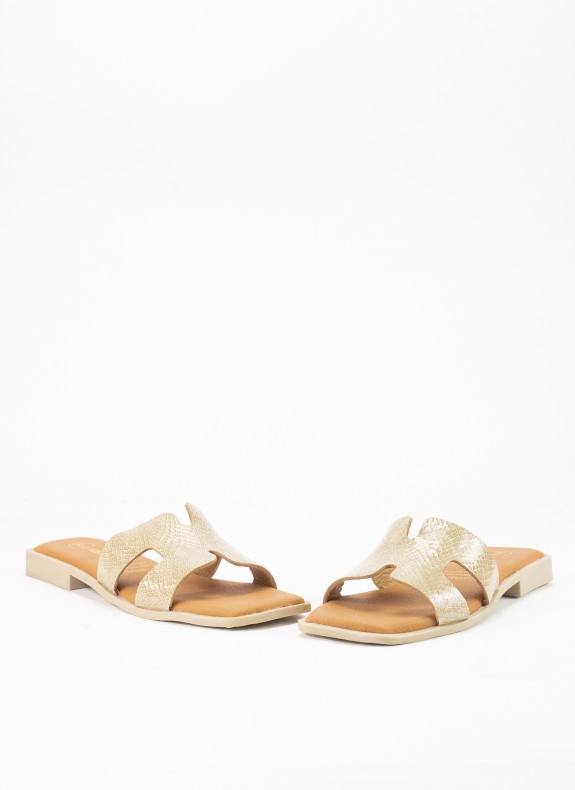 Sandale Plate en Cuir pour Femme en Couleur Serpent Glacé