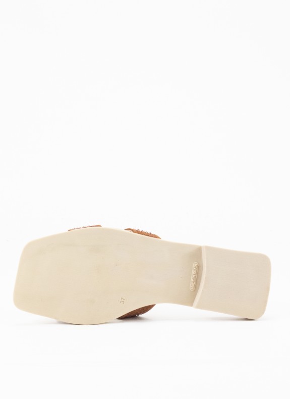 Sandalia Plana de Piel para Mulher em Cor Taupe