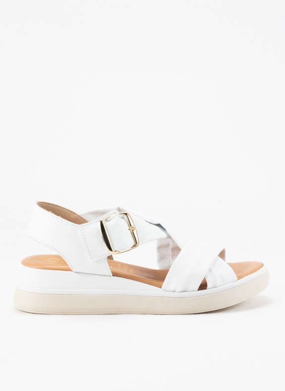 Sandale en Cuir à Talon Compensé pour Femme en Couleur Blanche