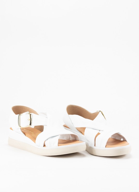 Sandale en Cuir à Talon Compensé pour Femme en Couleur Blanche