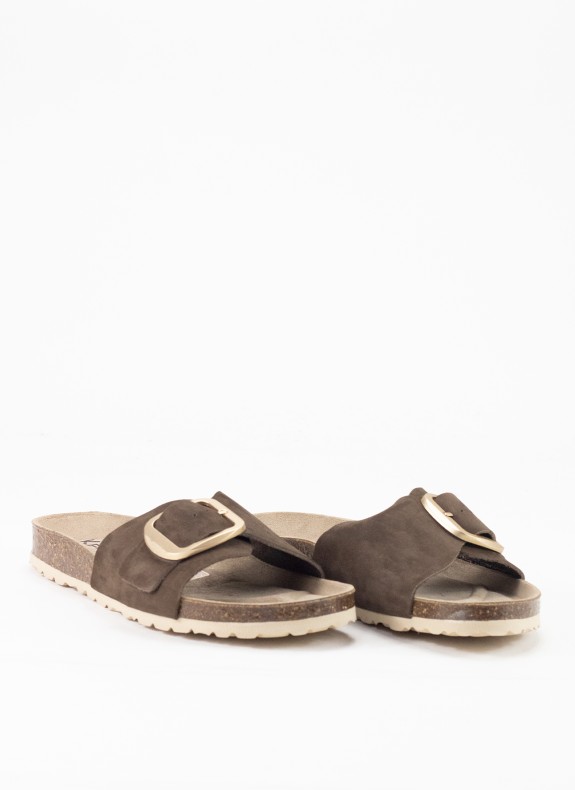 Sandale Plate en Cuir pour Femme de Couleur Marron