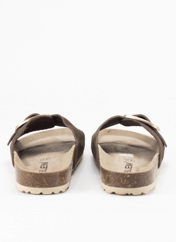 Sandalia Plana de Piel para Mulher em Cor Marrón