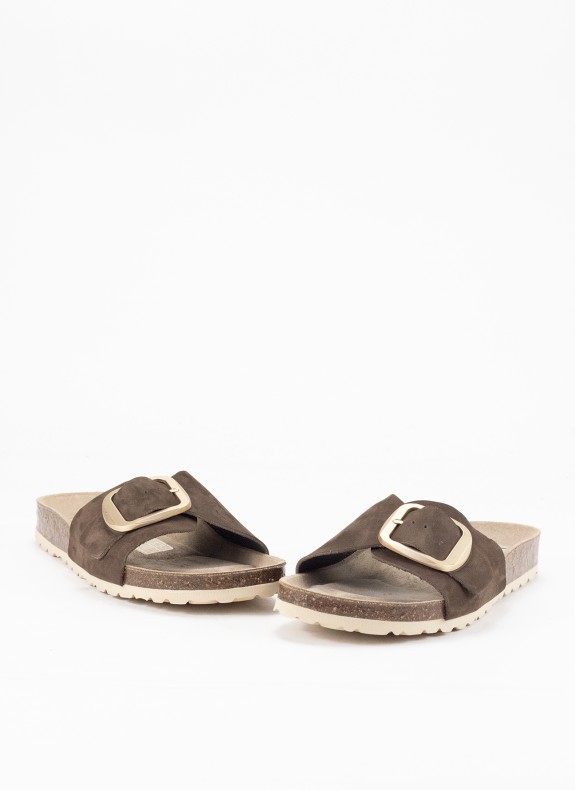 Sandalia Plana de Piel para Mulher em Cor Marrón