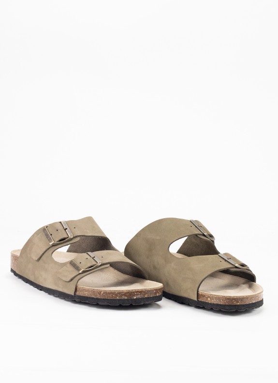 Sandalia de Piel para Mujer en Color Kaki