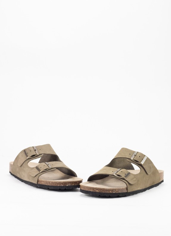 Sandalia de Piel para Mujer en Color Kaki