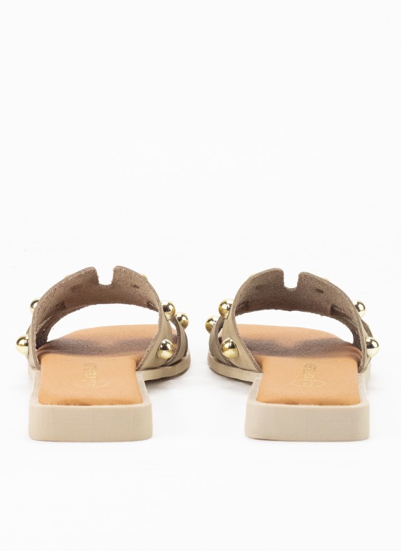 Sandale Plate en Cuir pour Femme Couleur Nubuck Taupe