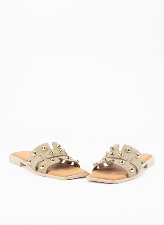 Sandale Plate en Cuir pour Femme Couleur Nubuck Taupe